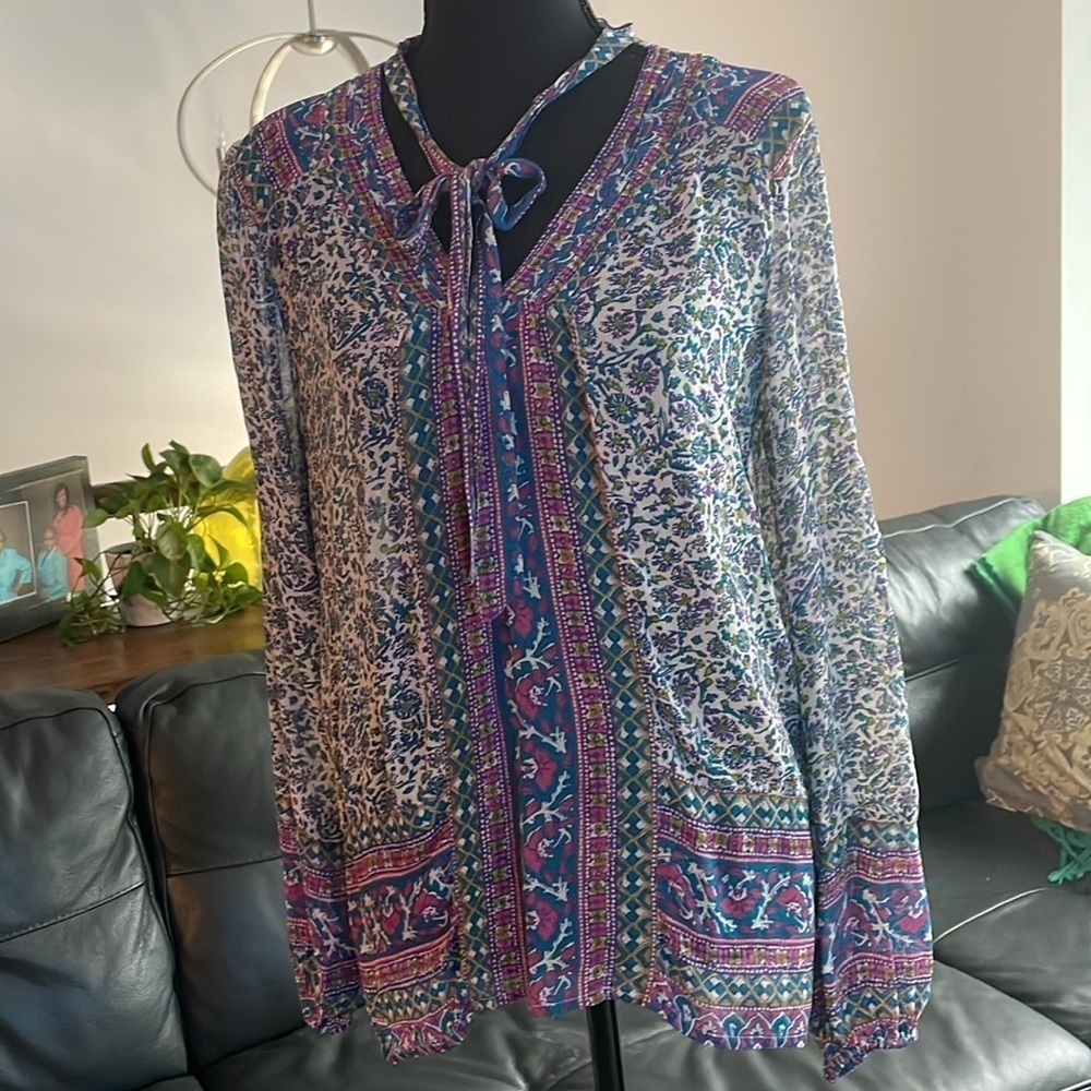 Lucky Brand Jewel Toned Tunic Blouse Size S Multicolored Boho Chic Whimsigoth - Picture 2 of 13